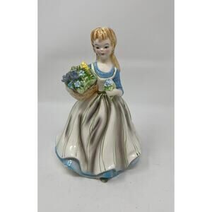 Vintage Napco Porcelain Pretty Fancy Girl With Bouquet Flowers Planter